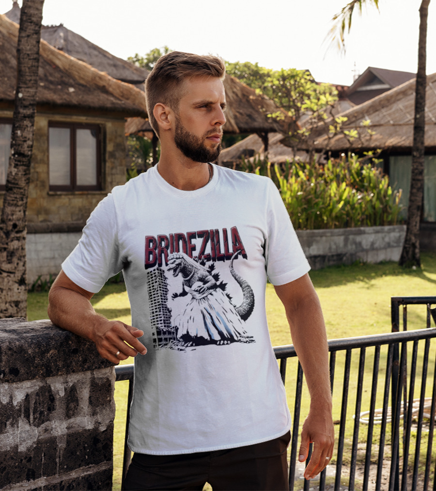 Bridezilla Godzilla Wedding City Monster Scene T-Shirt