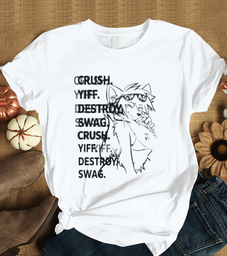 Crush Yiff Destroy Swag Fox Character Sunglasses T-Shirt