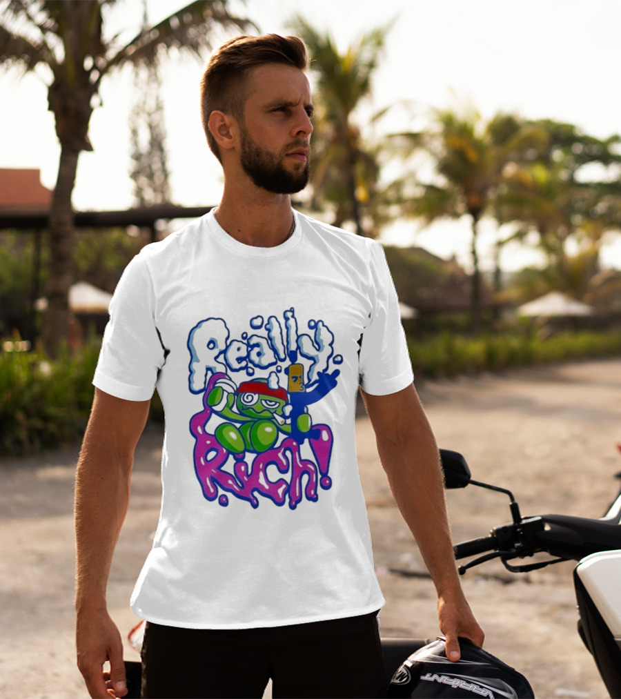 Really Rich Frog With Red Headband And Bottle T-Shirt