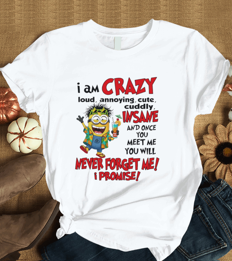 I Am Crazy Loud Annoying Cute Cuddly Insane Once You Meet Me Never Forget Promise T-Shirt