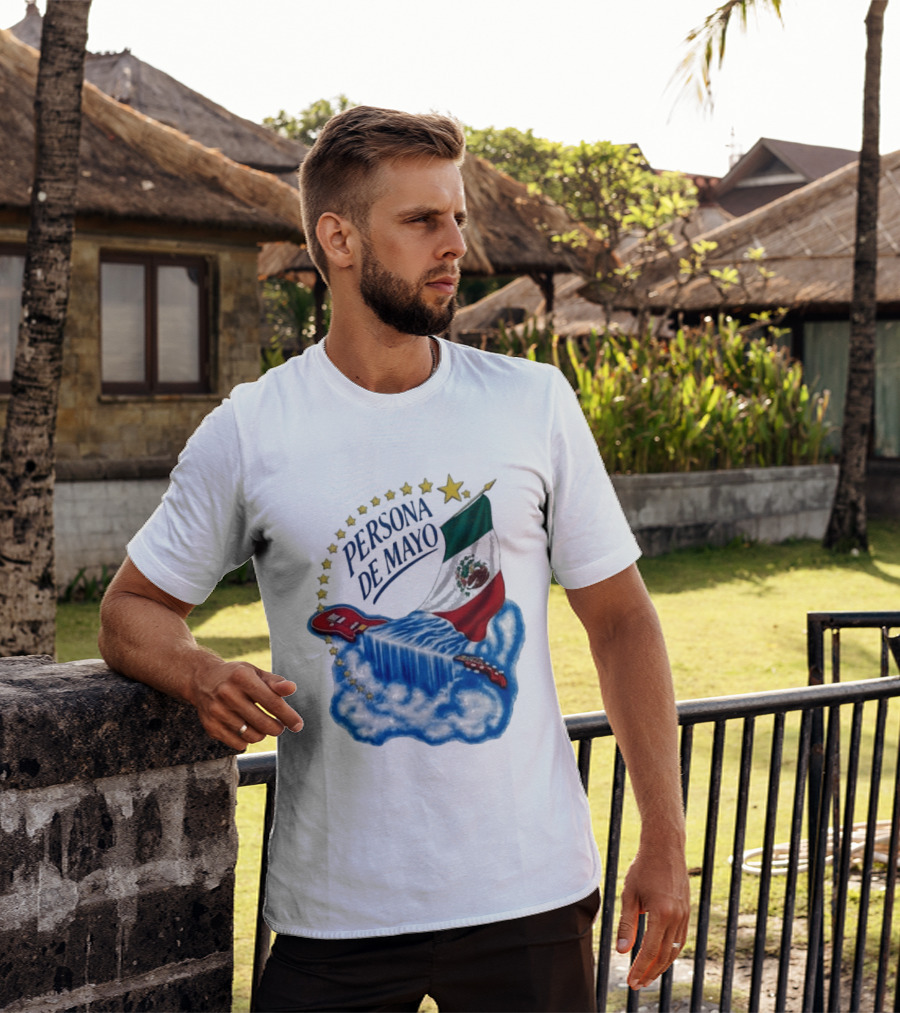 Persona De Mayo Mexican Flag Guitar Waterfall Stars T-Shirt