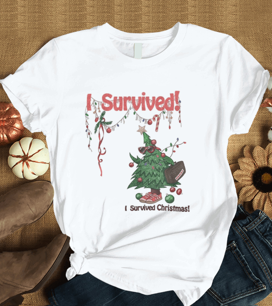 I Survived Christmas Funny Holiday Tree Celebration T-Shirt