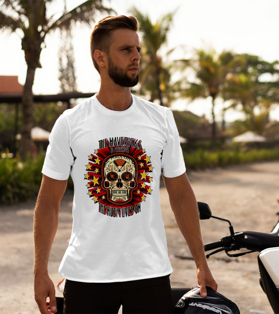 The Mavericks The Music Lives On 2026 Tour Dates Sugar Skull Stars Guitar T-Shirt
