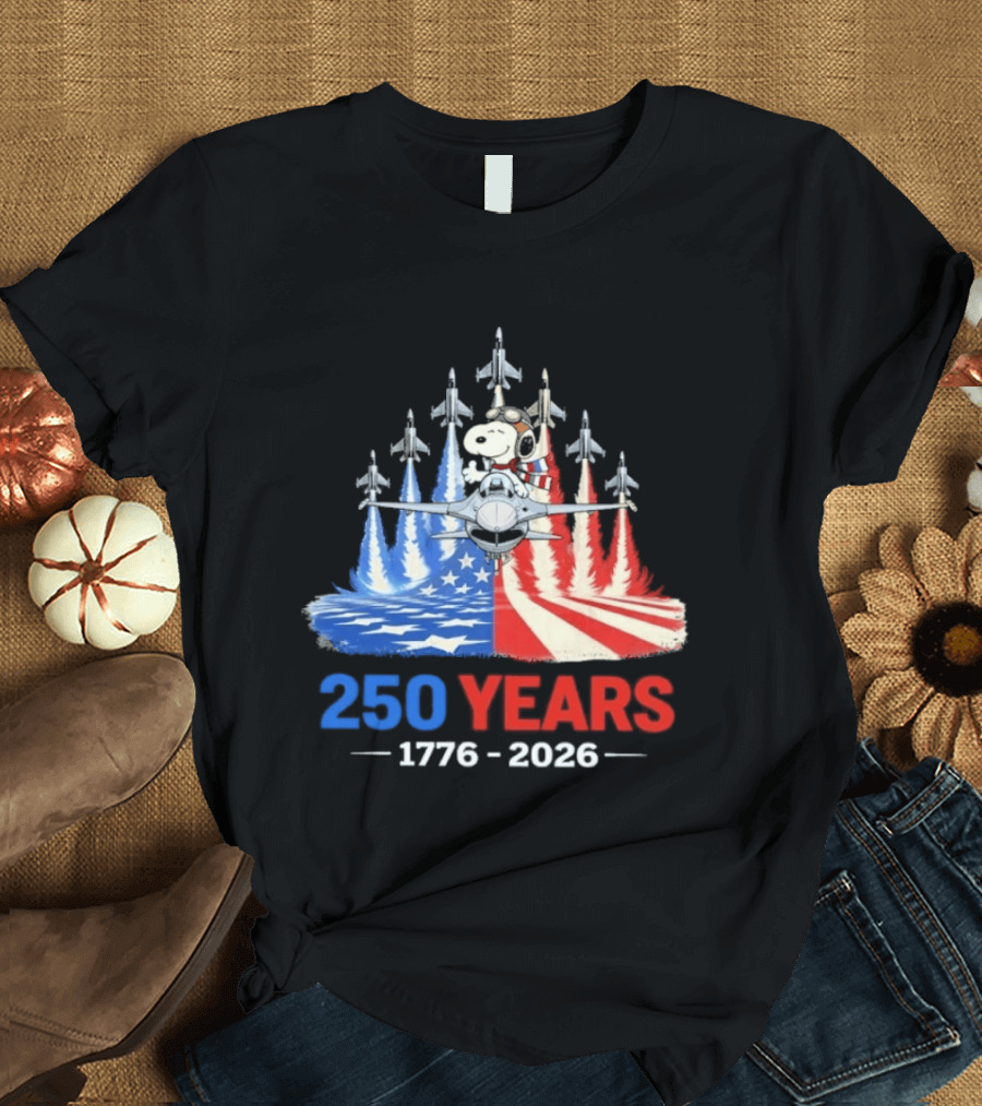 250 Years 1776 2026 Snoopy American Flag Jets T-Shirt