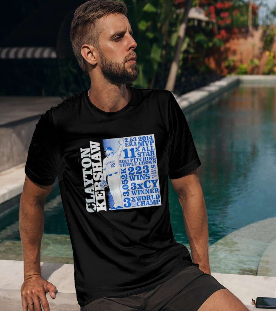 Clayton Kershaw Los Angeles Dodgers 3x World Champ 11x All Star 3x CY Winner 223 Wins T-Shirt