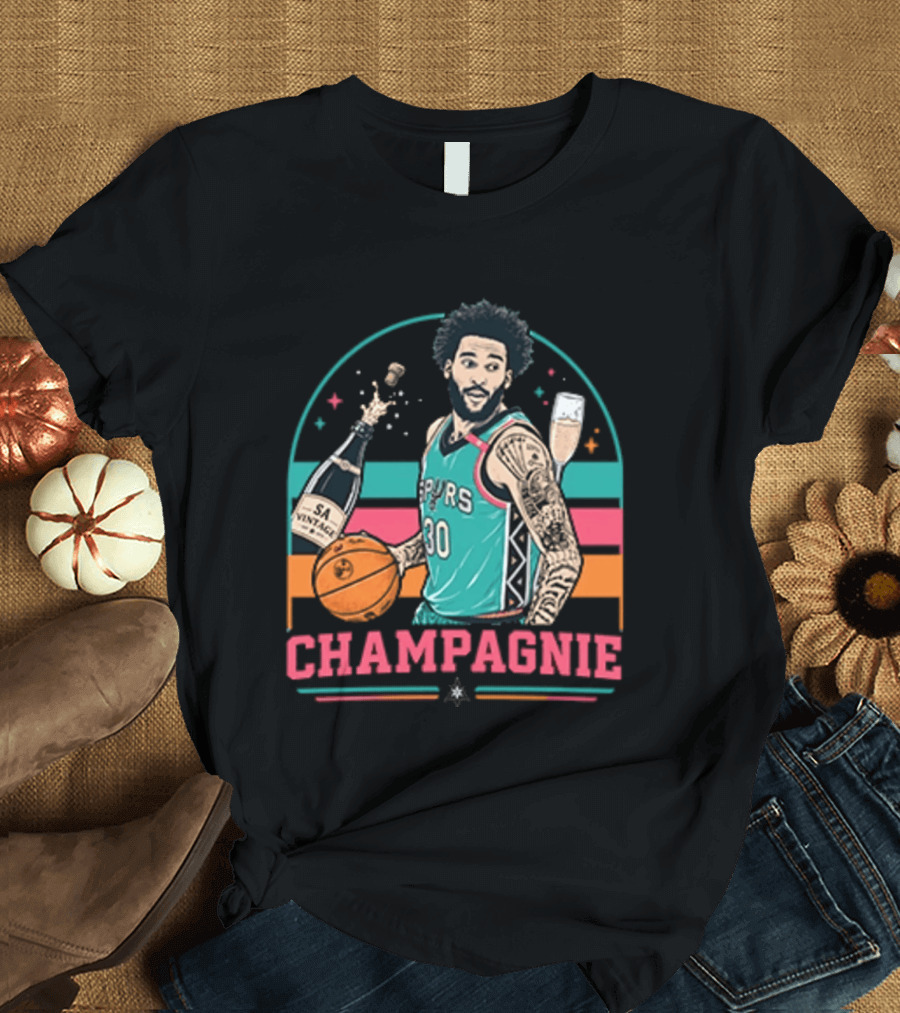 Champagnie Spurs Basketball Number 30 With Champagne Celebration T-Shirt