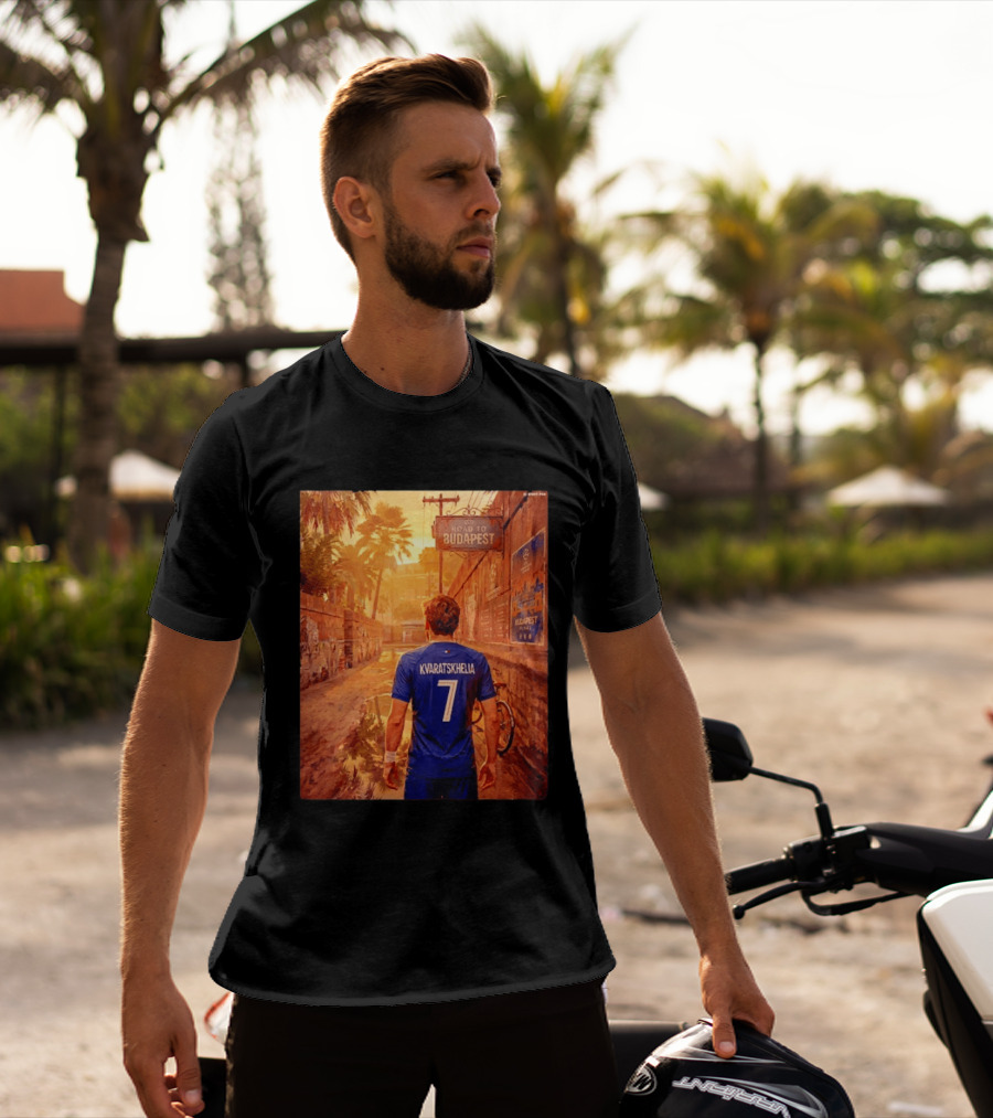Khvicha Kvaratskhelia #7 Road To Budapest Georgian Footballer Journey T-Shirt