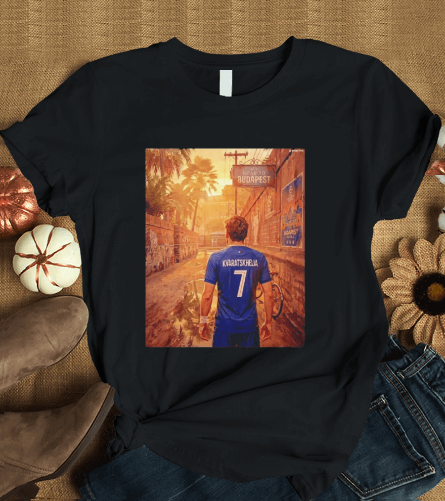 Khvicha Kvaratskhelia #7 Road To Budapest Georgian Footballer Journey T-Shirt