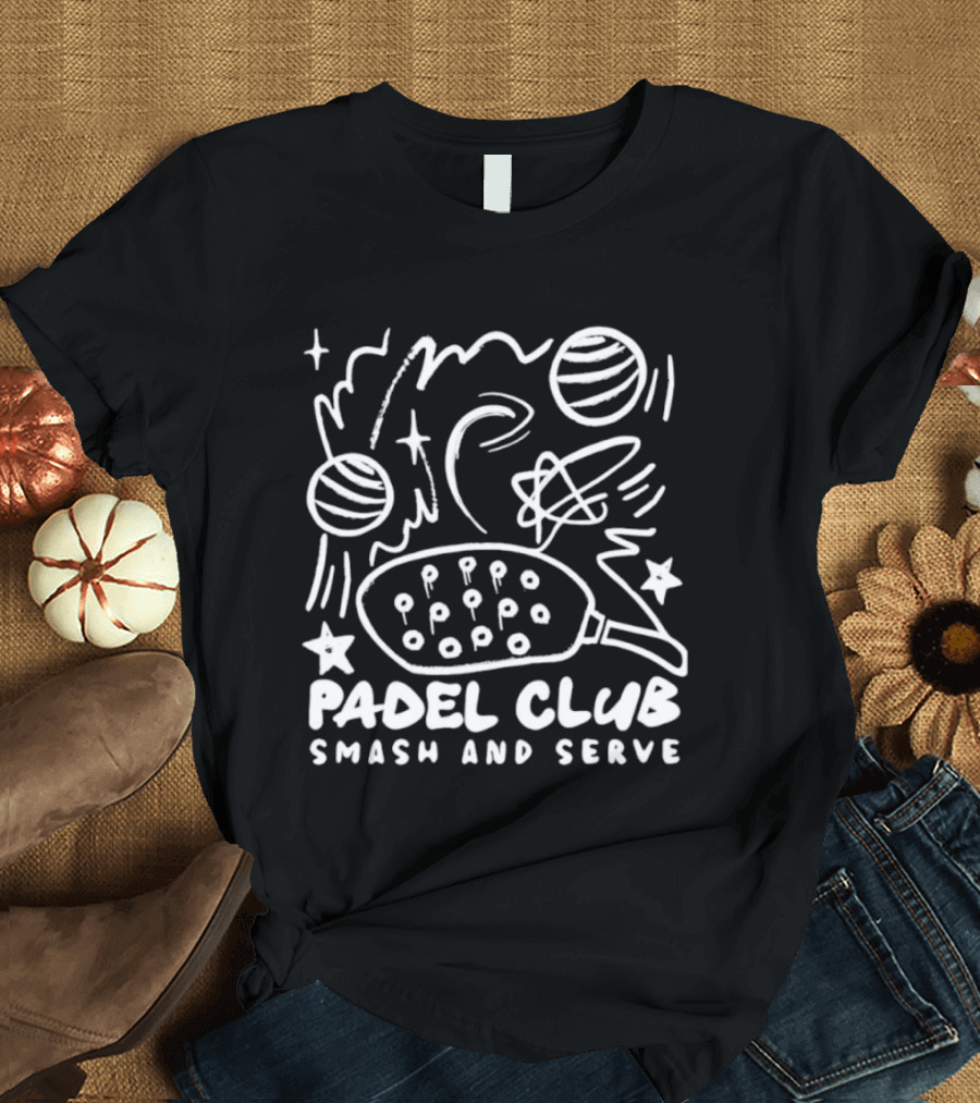 Padel Club Smash And Serve Doodle Tennis Ball Racket Stars T-Shirt