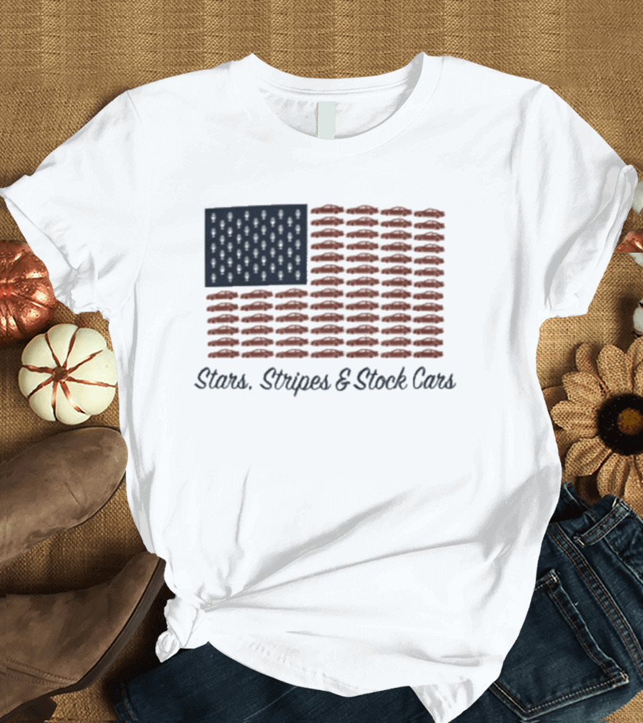 Dirtymo Media Stars Stripes Stock Cars America Flag Racing T-Shirt