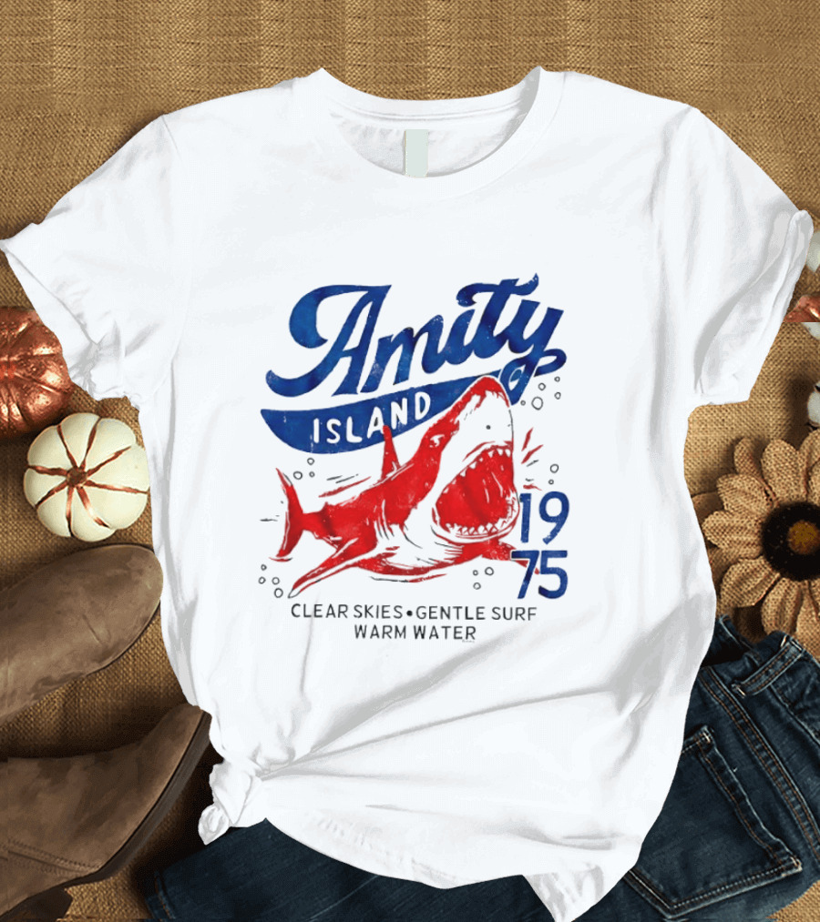 Amity Island 1975 Clear Skies Gentle Surf Warm Water Shark T-Shirt