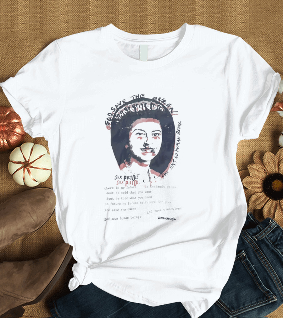 Sex Pistols God Save The Queen She Ain't No Human Being Union Jack Collar T-Shirt