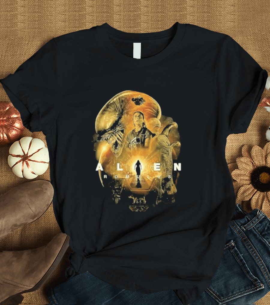 Alien Romulus Xenomorph Collage With Character And Spaceship T-Shirt
