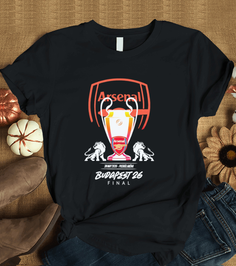 Arsenal Budapest 26 Final Champions League Trophy Lions T-Shirt