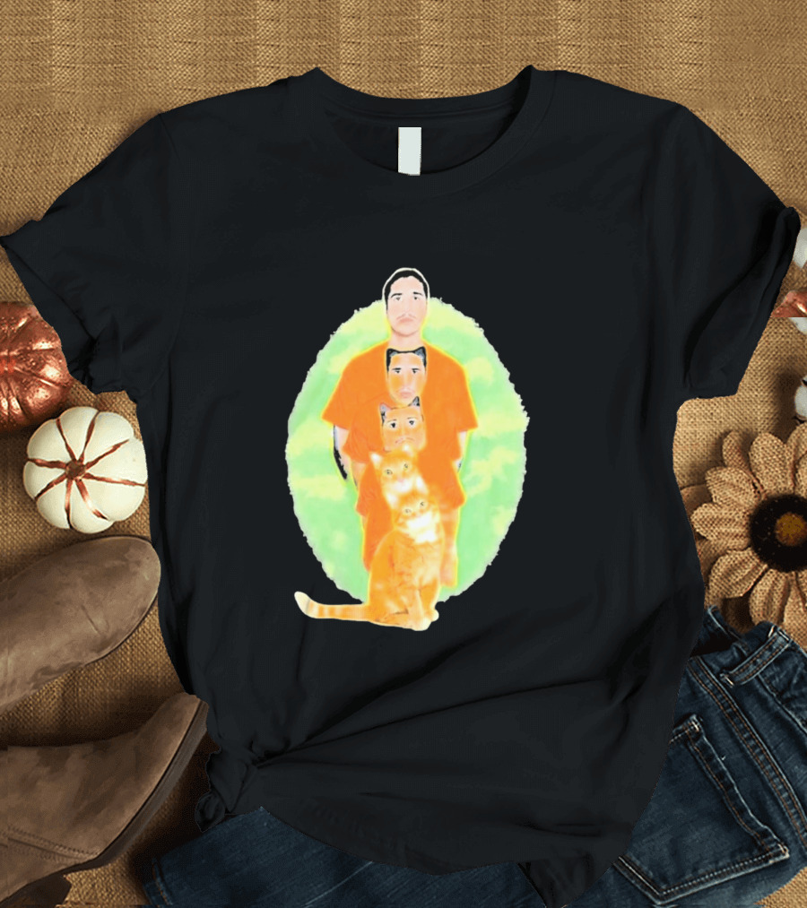 Julian And Logan Julian And Logan Logan Meows With Orange Cat Stack T-Shirt