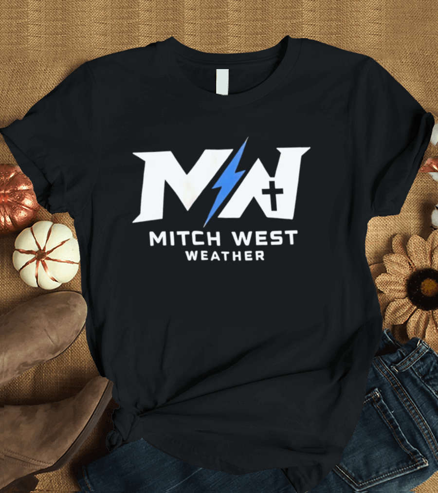 Mitch West Weather MW Blue Lightning Bolt Cross T-Shirt