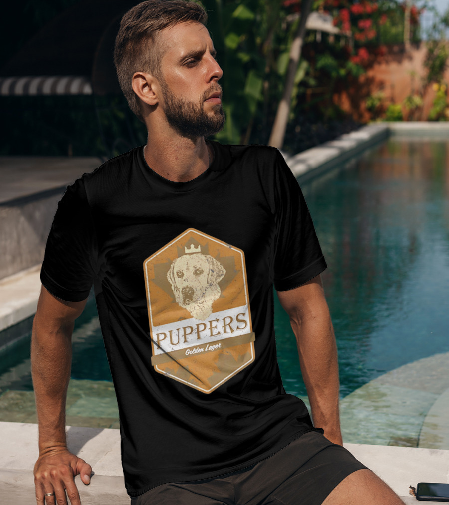 Puppers Golden Lager Dog Label Image With Crown T-Shirt