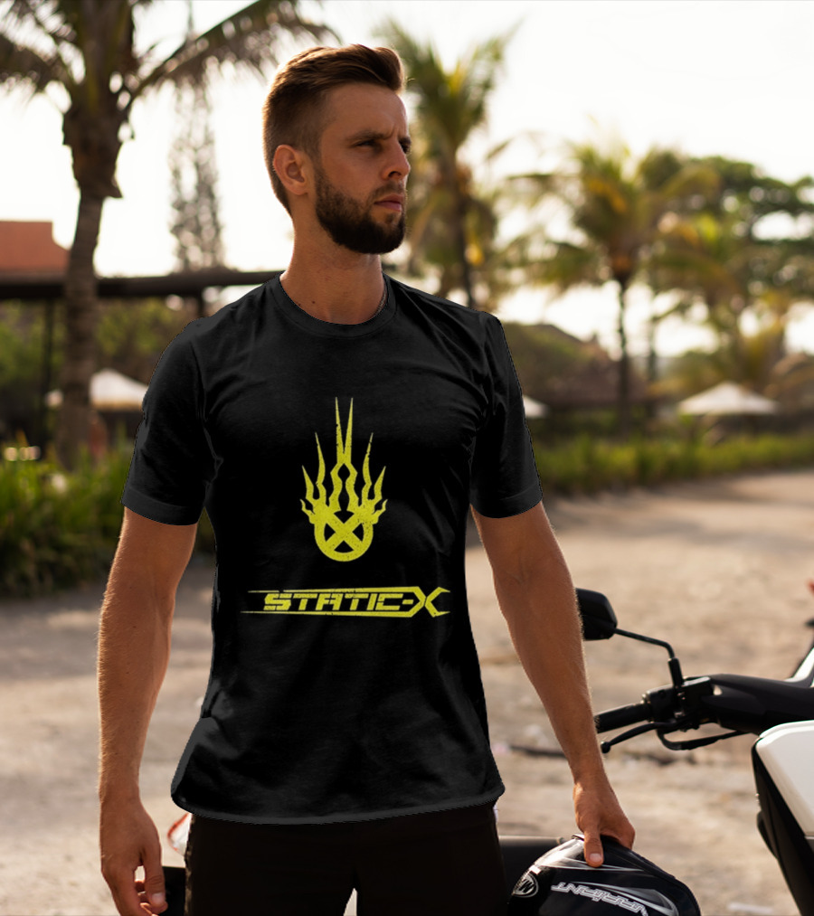 Static X Yellow Flame Shock Band Merch T-Shirt