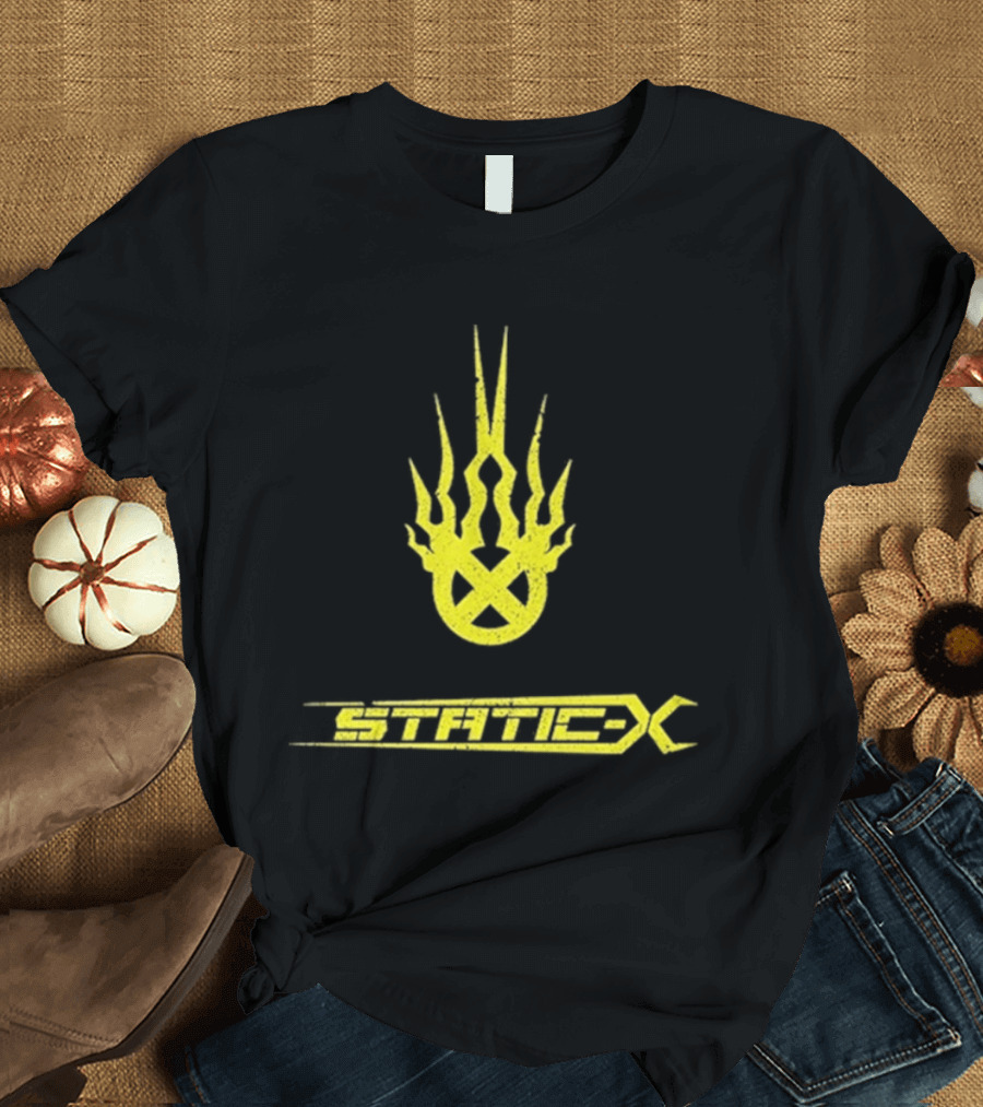 Static X Yellow Flame Shock Band Merch T-Shirt