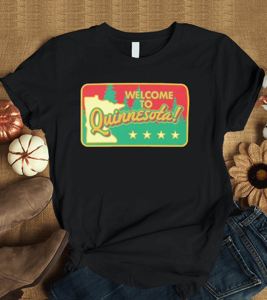 Welcome To Quinnesota State Map Forest Theme With Stars T-Shirt