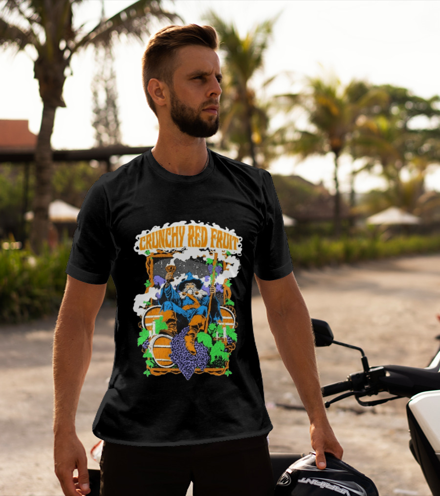 Crunchy Red Fruit Wizard With Grapes And Barrels T-Shirt