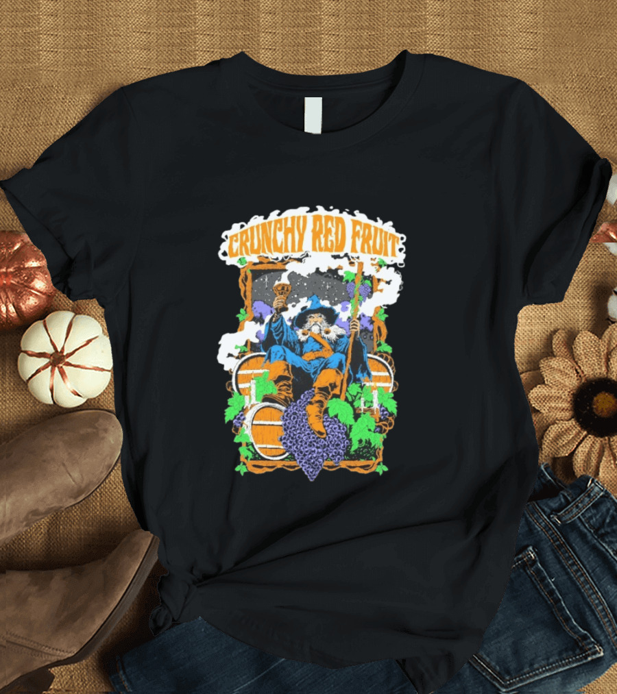 Crunchy Red Fruit Wizard With Grapes And Barrels T-Shirt