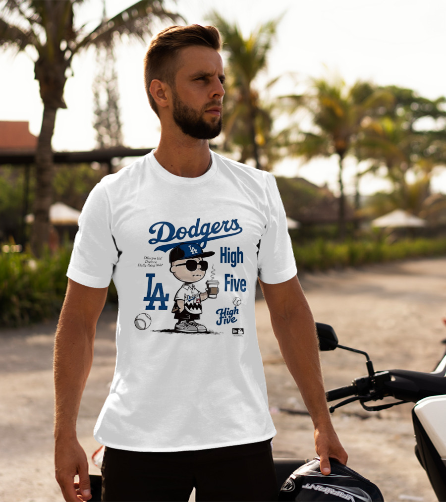 Los Angeles Dodgers High Five With Charlie Brown Coffee Style And LA Baseball Vibes T-Shirt
