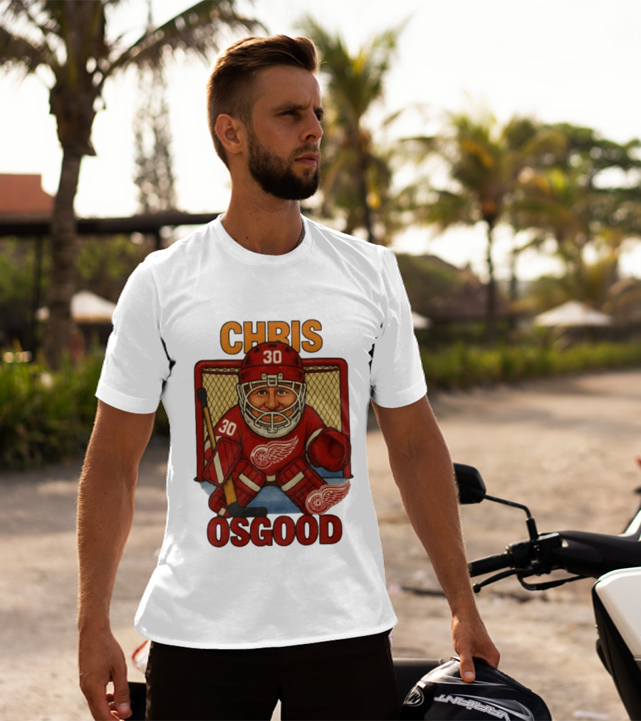 CHRIS OSGOOD 30 Detroit Red Wings Hockey Goalie Caricature T-Shirt