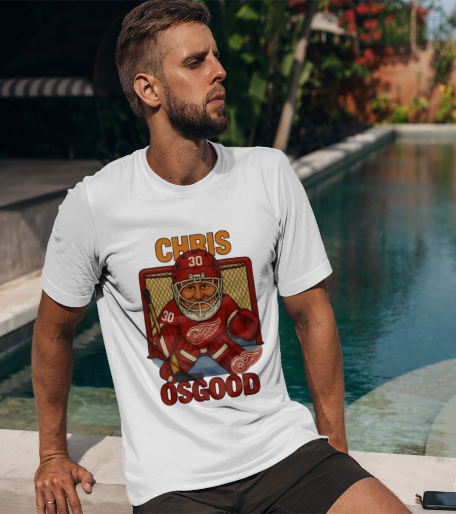 CHRIS OSGOOD 30 Detroit Red Wings Hockey Goalie Caricature T-Shirt