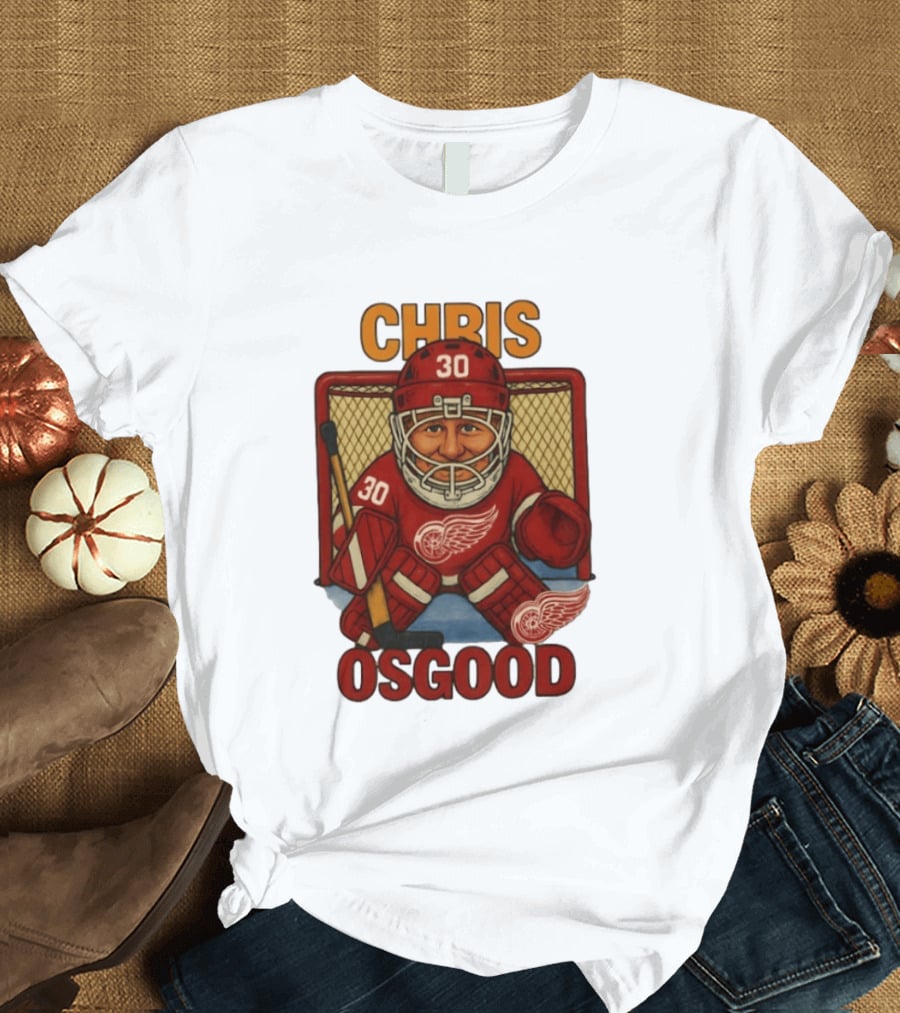 CHRIS OSGOOD 30 Detroit Red Wings Hockey Goalie Caricature T-Shirt