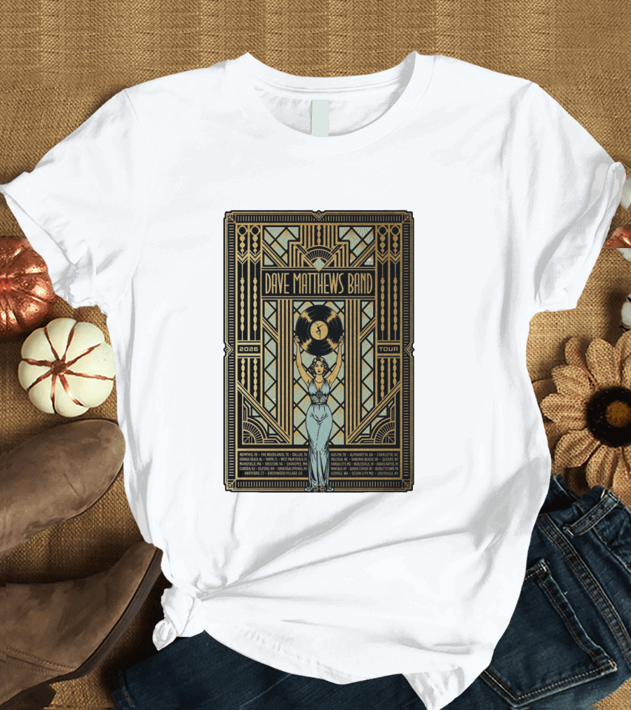 Dave Matthews Band 2026 Fall Tour Art Deco Concert Dates And Cities T-Shirt