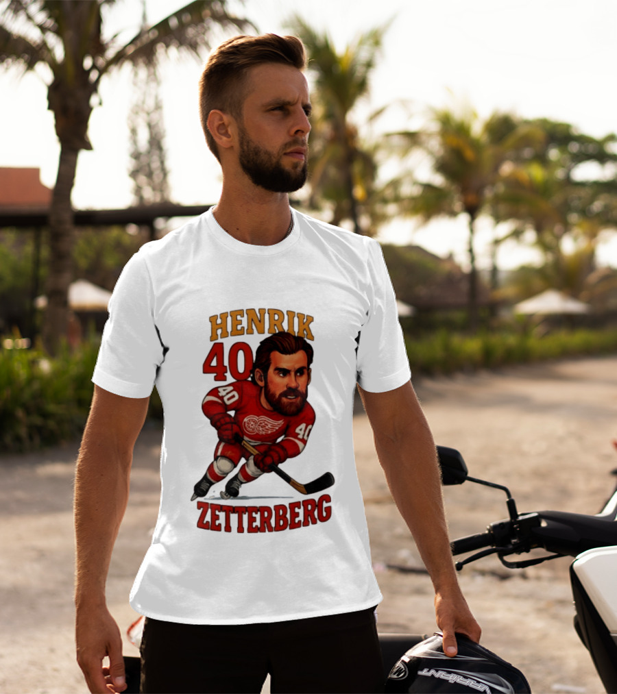 Henrik Zetterberg 40 Detroit Red Wings Hockey Player Caricature T-Shirt