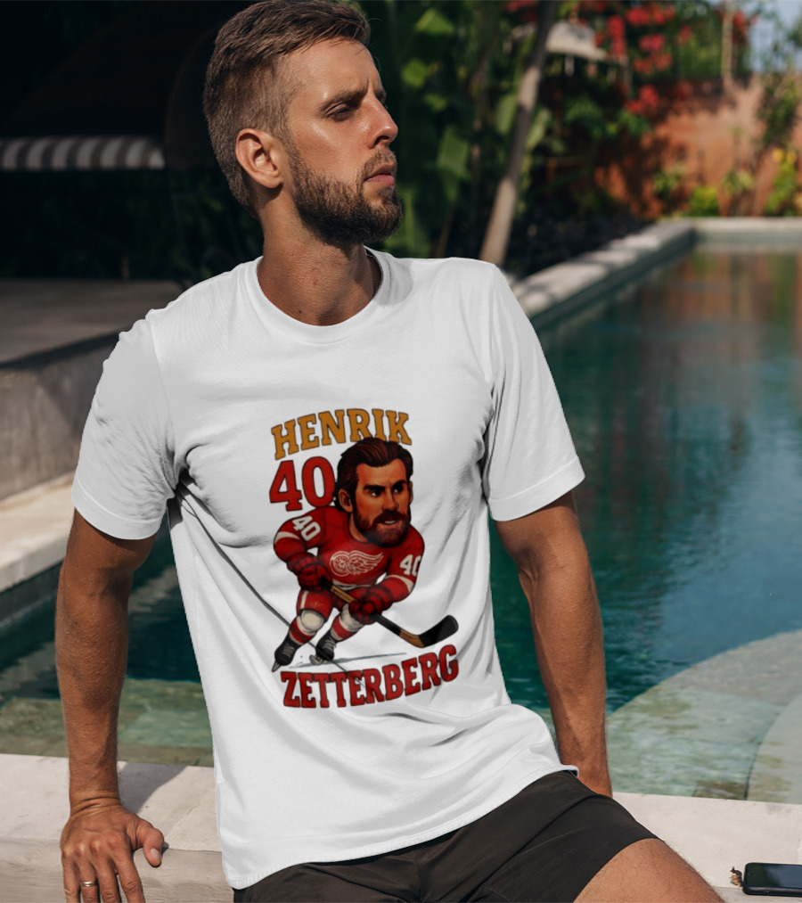 Henrik Zetterberg 40 Detroit Red Wings Hockey Player Caricature T-Shirt