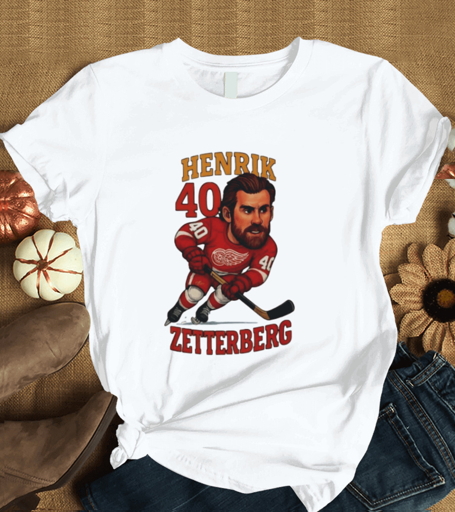 Henrik Zetterberg 40 Detroit Red Wings Hockey Player Caricature T-Shirt