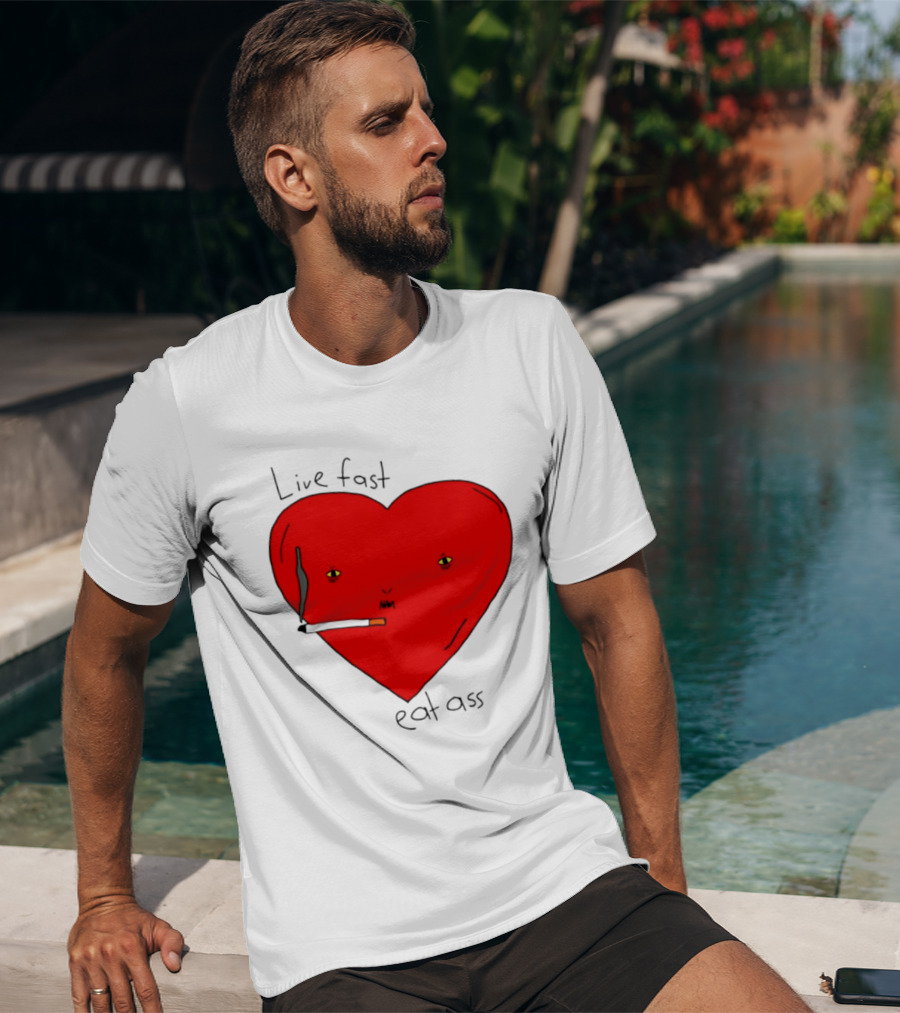 Live Fast Eat Ass Heart Smoking Cartoon T-Shirt