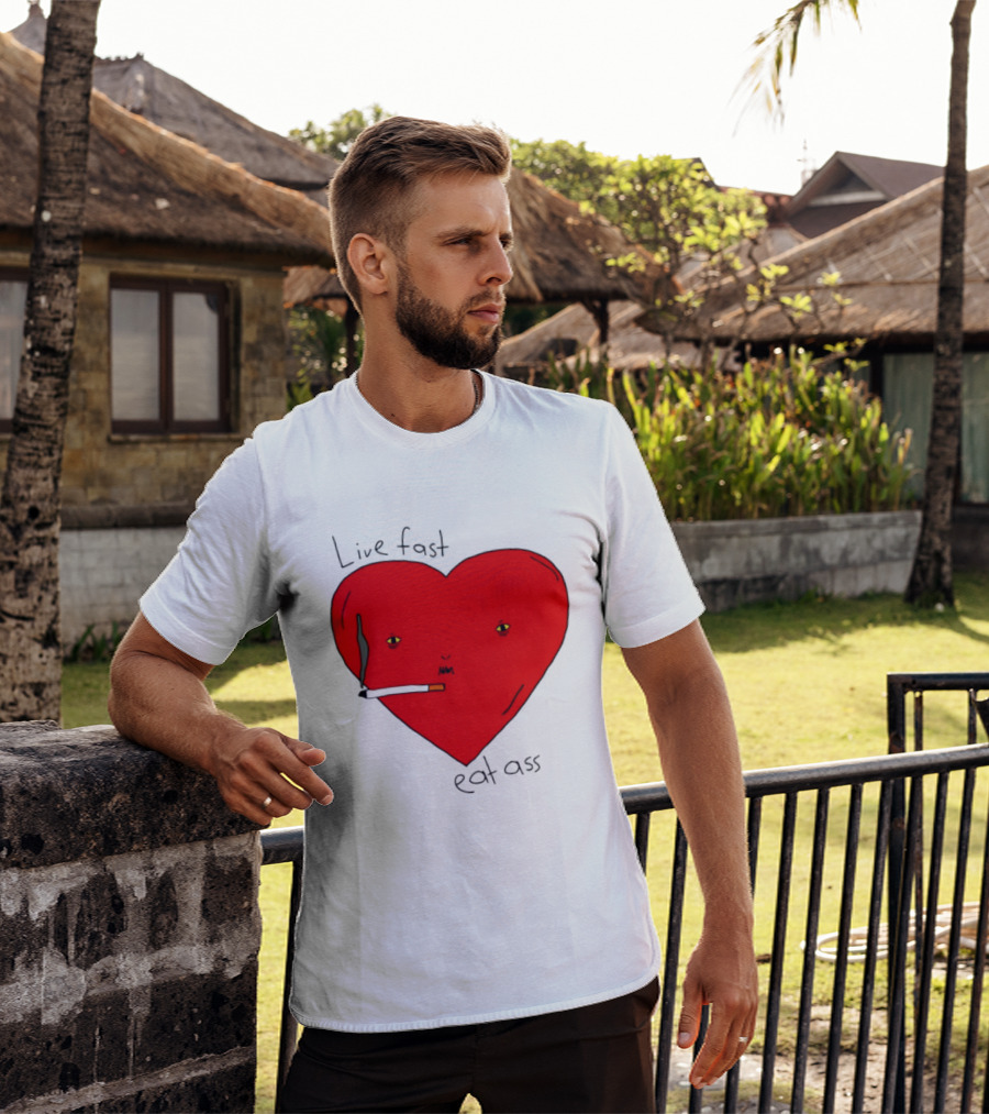 Live Fast Eat Ass Heart Smoking Cartoon T-Shirt