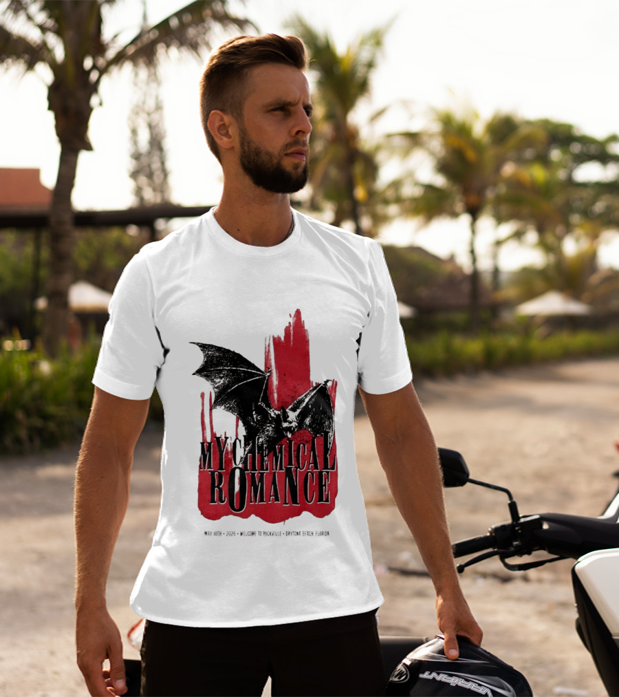 My Chemical Romance Daytona Beach FL May 10 2026 Tour Bat And Red Splash T-Shirt
