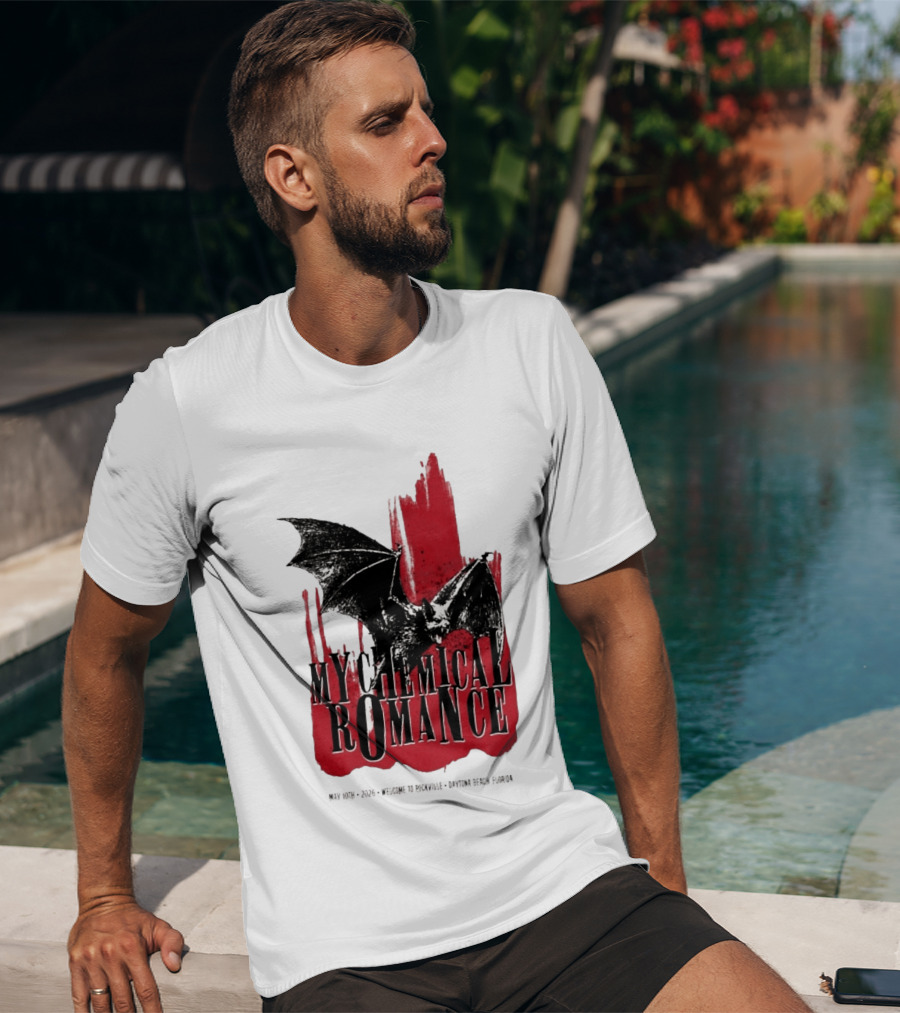 My Chemical Romance Daytona Beach FL May 10 2026 Tour Bat And Red Splash T-Shirt