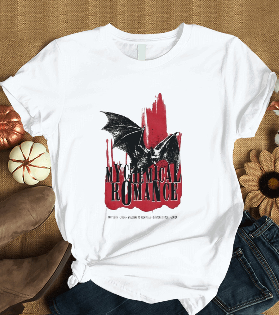 My Chemical Romance Daytona Beach FL May 10 2026 Tour Bat And Red Splash T-Shirt