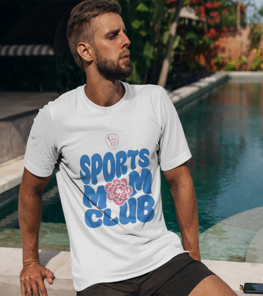 Milwaukee Brewers Sports Mom Club Mother's Day Baseball Mitt Flower T-Shirt