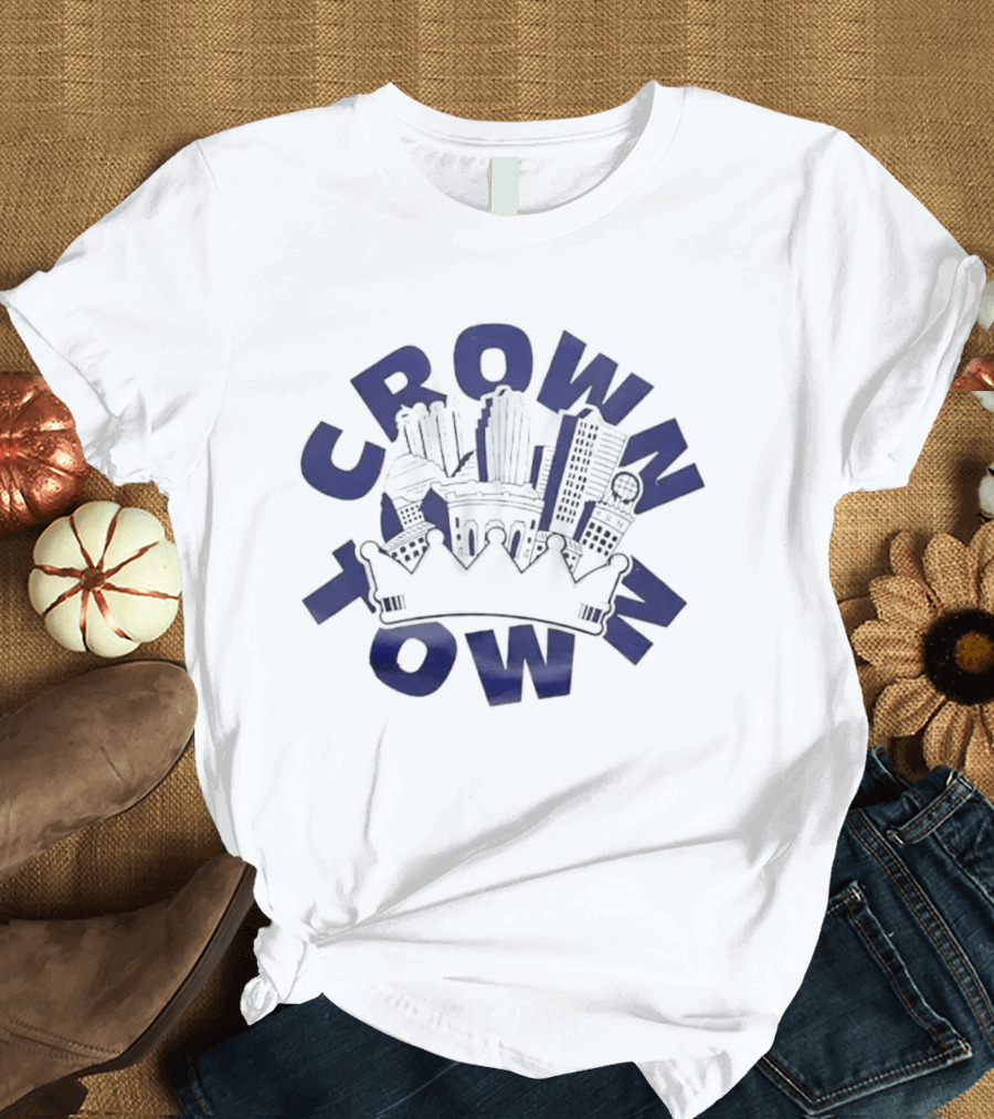 Original Charlie Hustle Crown Town Cityscape White Cap T-Shirt