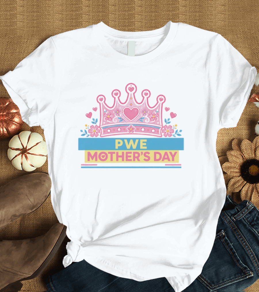 PWE Mother's Day Pink Crown Heart Flowers T-Shirt