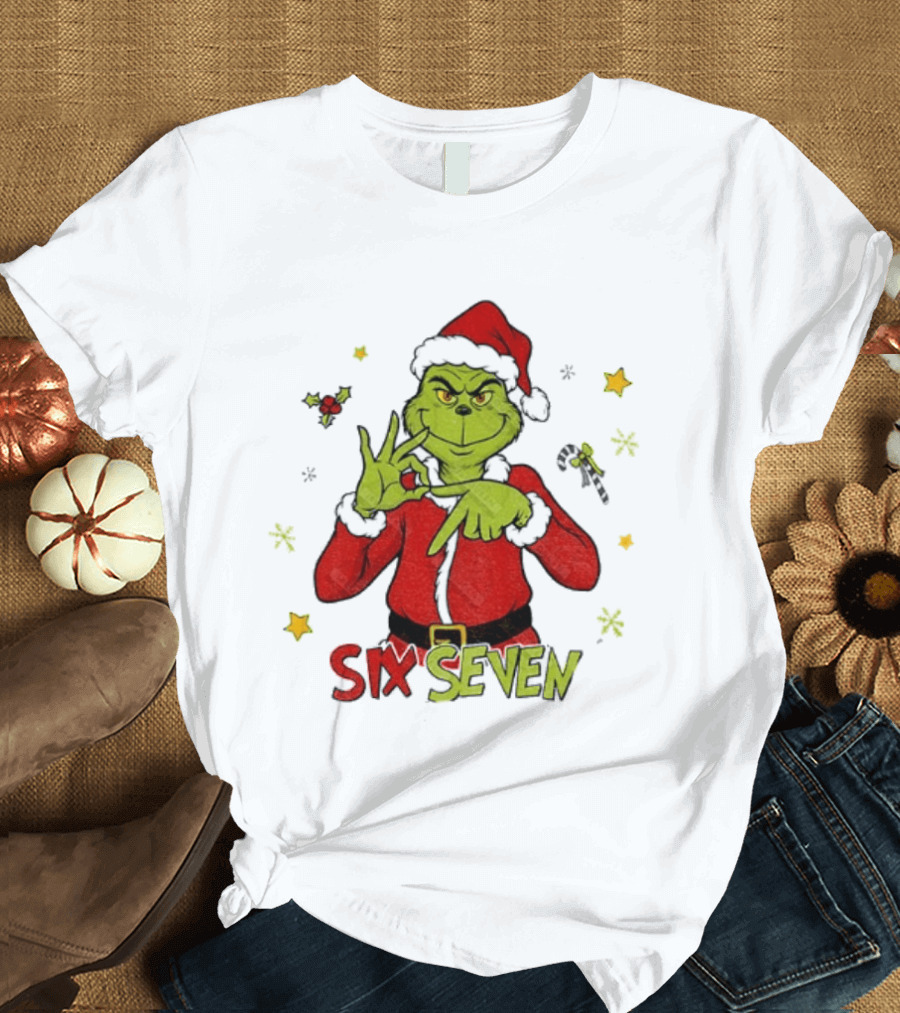 Grinch Santa Six Seven 6 7 Meme Christmas Stars Candy Cane T-Shirt
