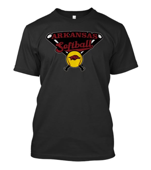 Arkansas Softball Crossed Bats Razorbacks Yellow Ball T-Shirt