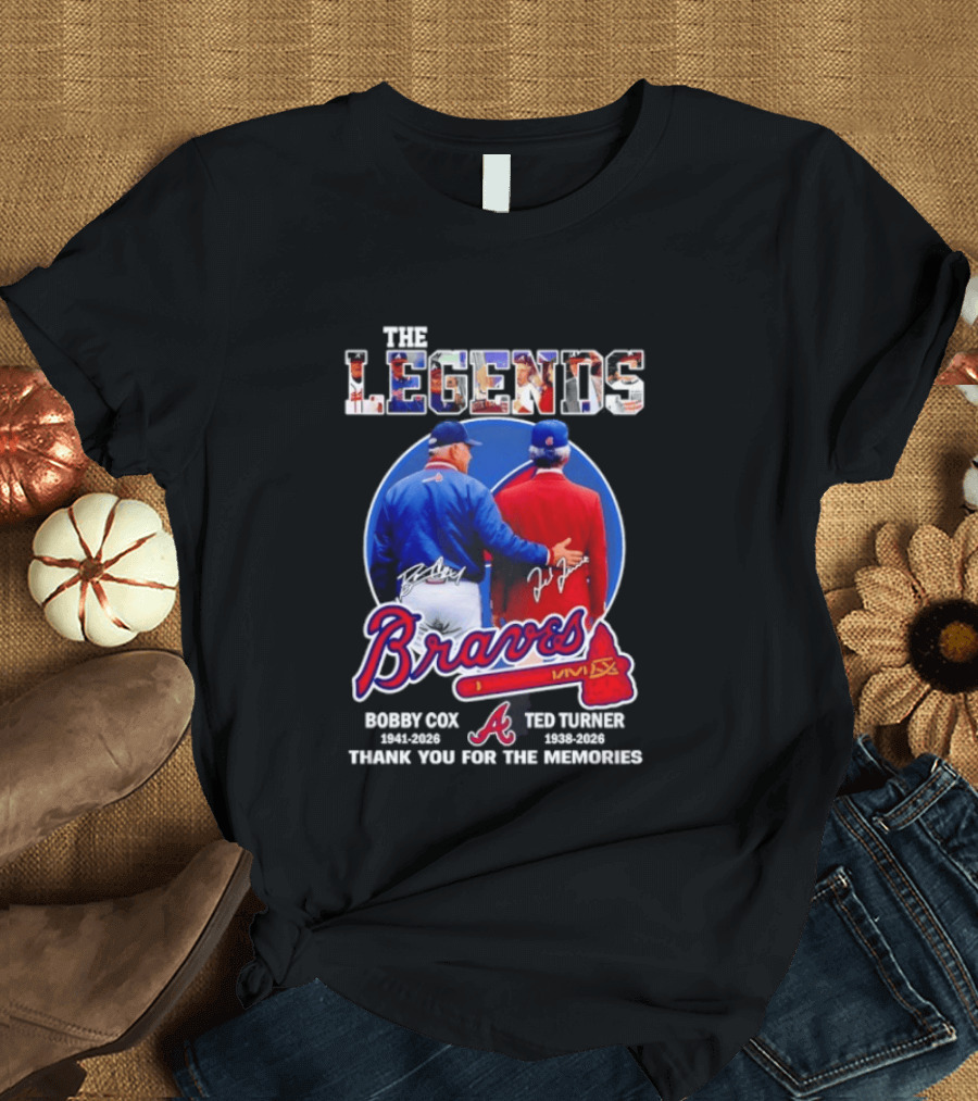 Bobby Cox Ted Turner Atlanta Braves Legends Thank You For The Memories Signatures T-Shirt