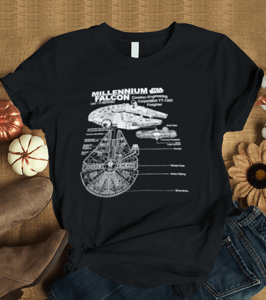 Millennium Falcon Star Wars Corellian Engineering Corporation Blueprint Diagram T-Shirt