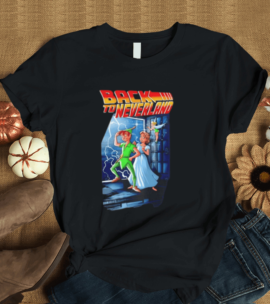 Back To Neverland Peter Pan Wendy Tinkerbell Mashup Back To The Future T-Shirt