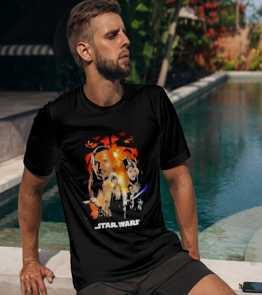 Star Wars The Phantom Menace Movie Characters And Lightsaber T-Shirt