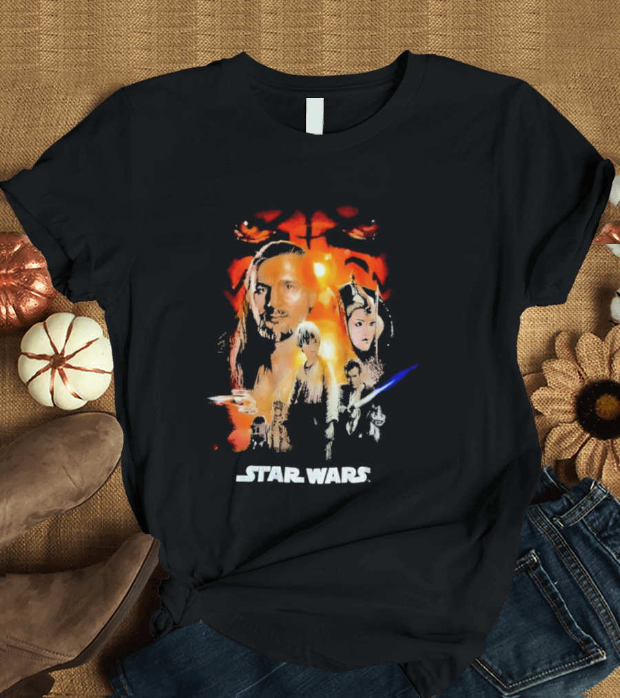 Star Wars The Phantom Menace Movie Characters And Lightsaber T-Shirt