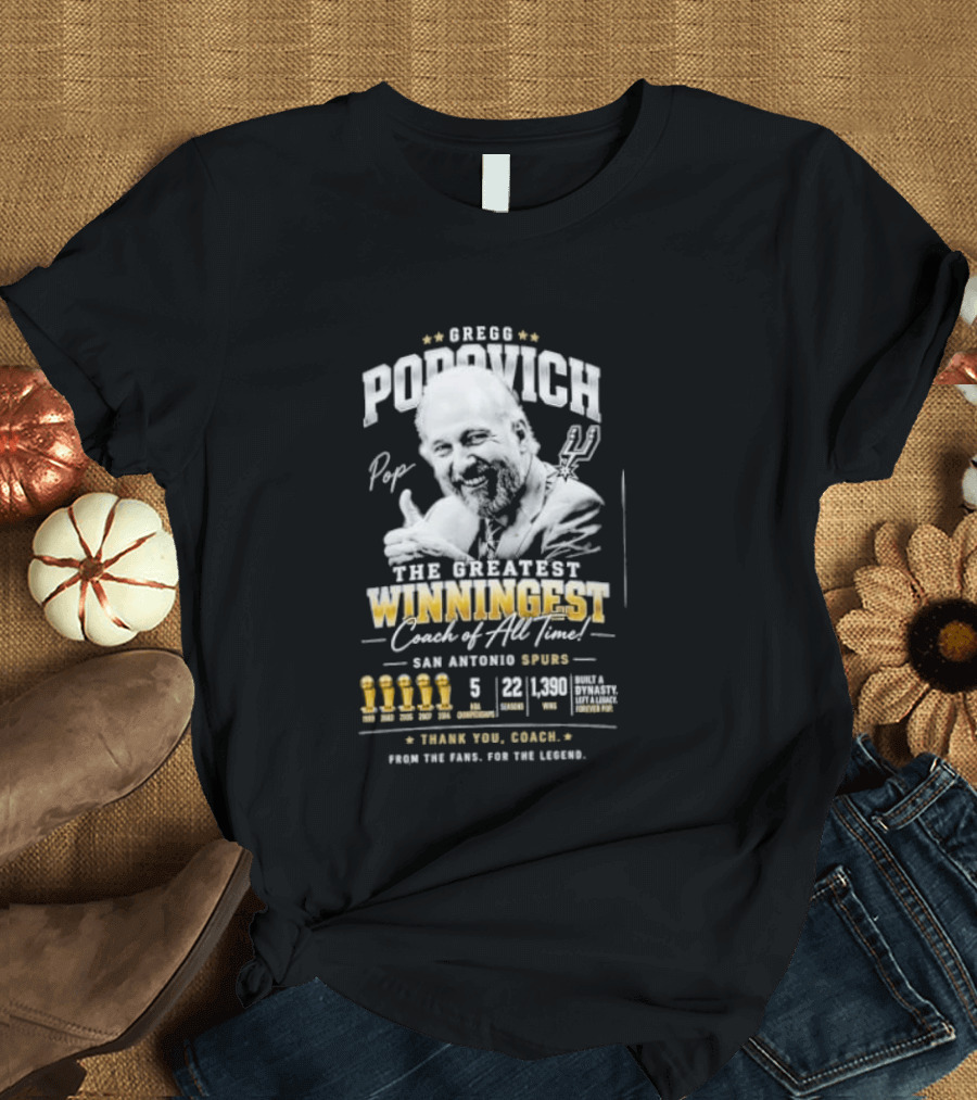 Gregg Popovich San Antonio Spurs Championship Coach Winningest Thank You Coach T-Shirt